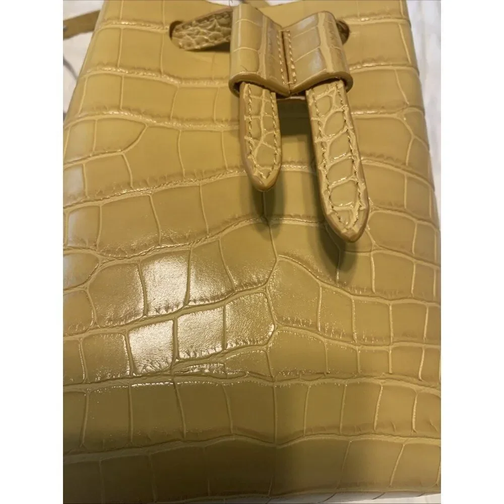 Vegan Faux Alligator Small Solid Mustard Yellow Crossbody Bag